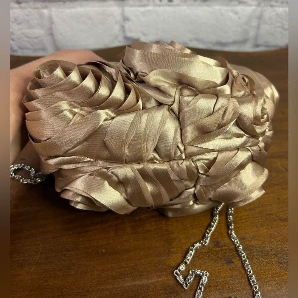 Elegant Satin Rose Clutch with Rhinestone Handle
